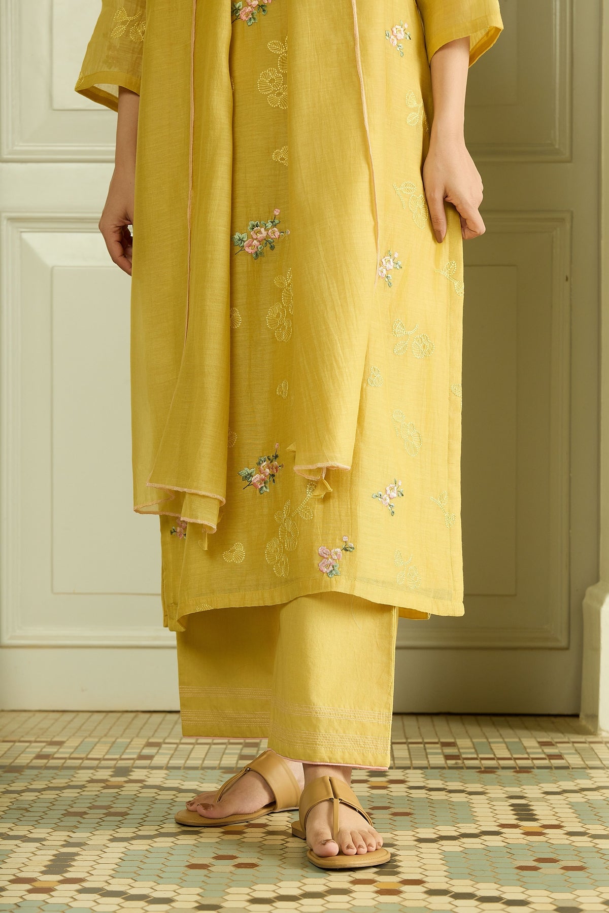Lemon Thread Embroidered Kurta Set
