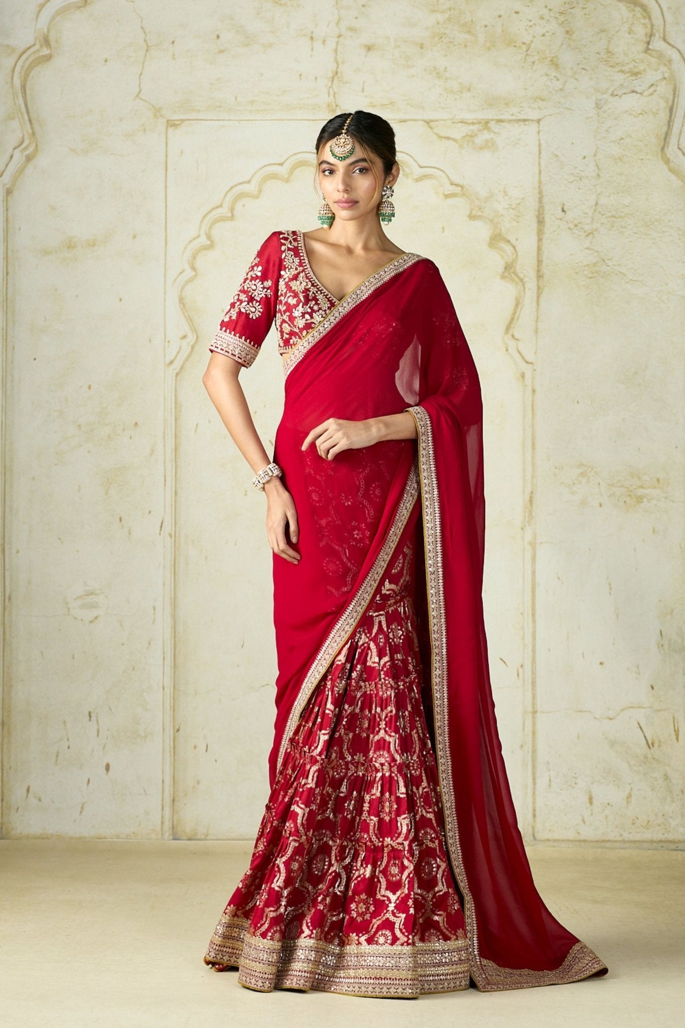 Red Ruqqayah Saree Set - Gopi Vaid - Elahe