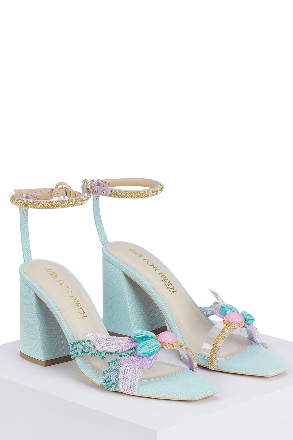 Zazu - Gold Embellished Open Mini Block Heel