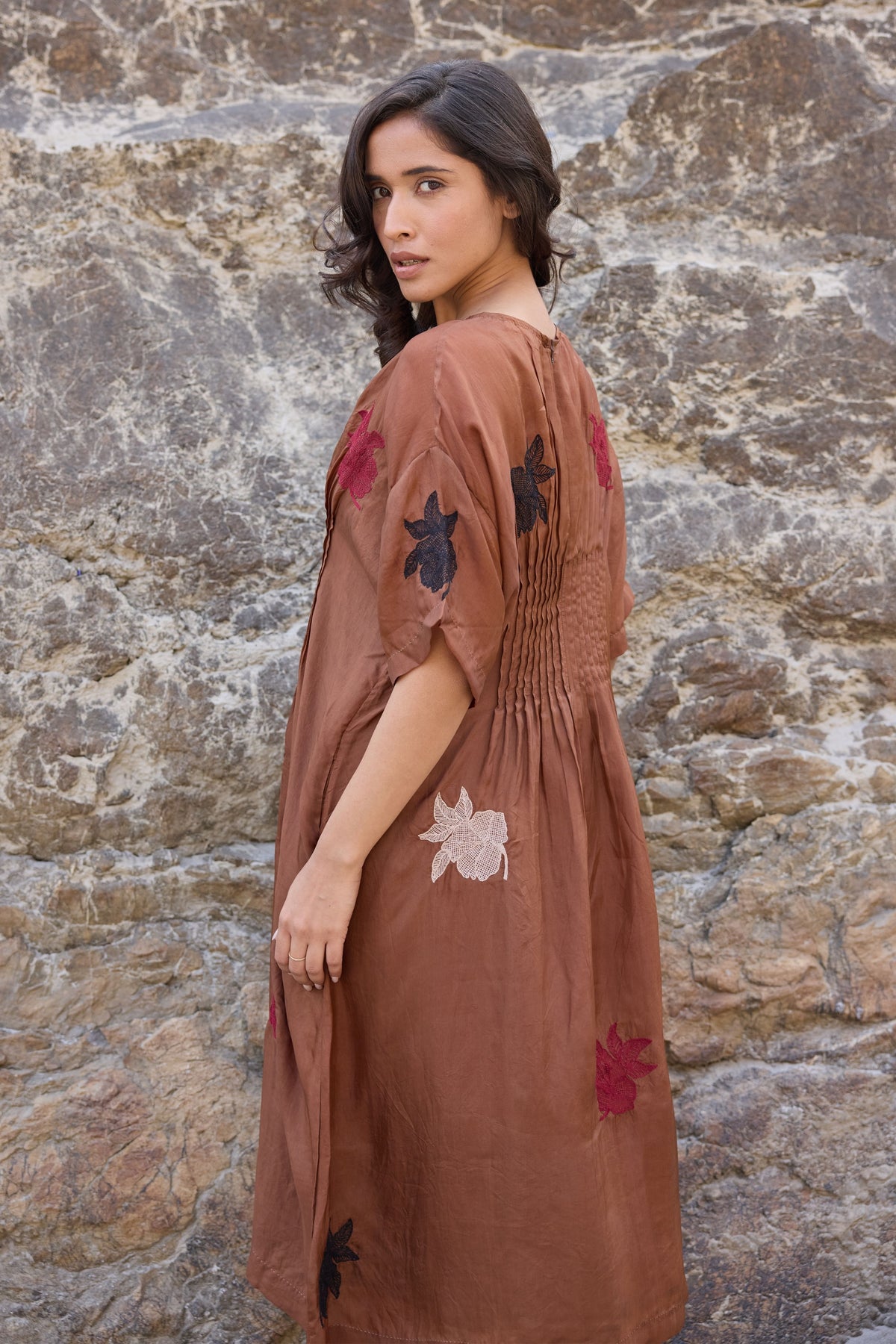 Brown Pintuck Dress