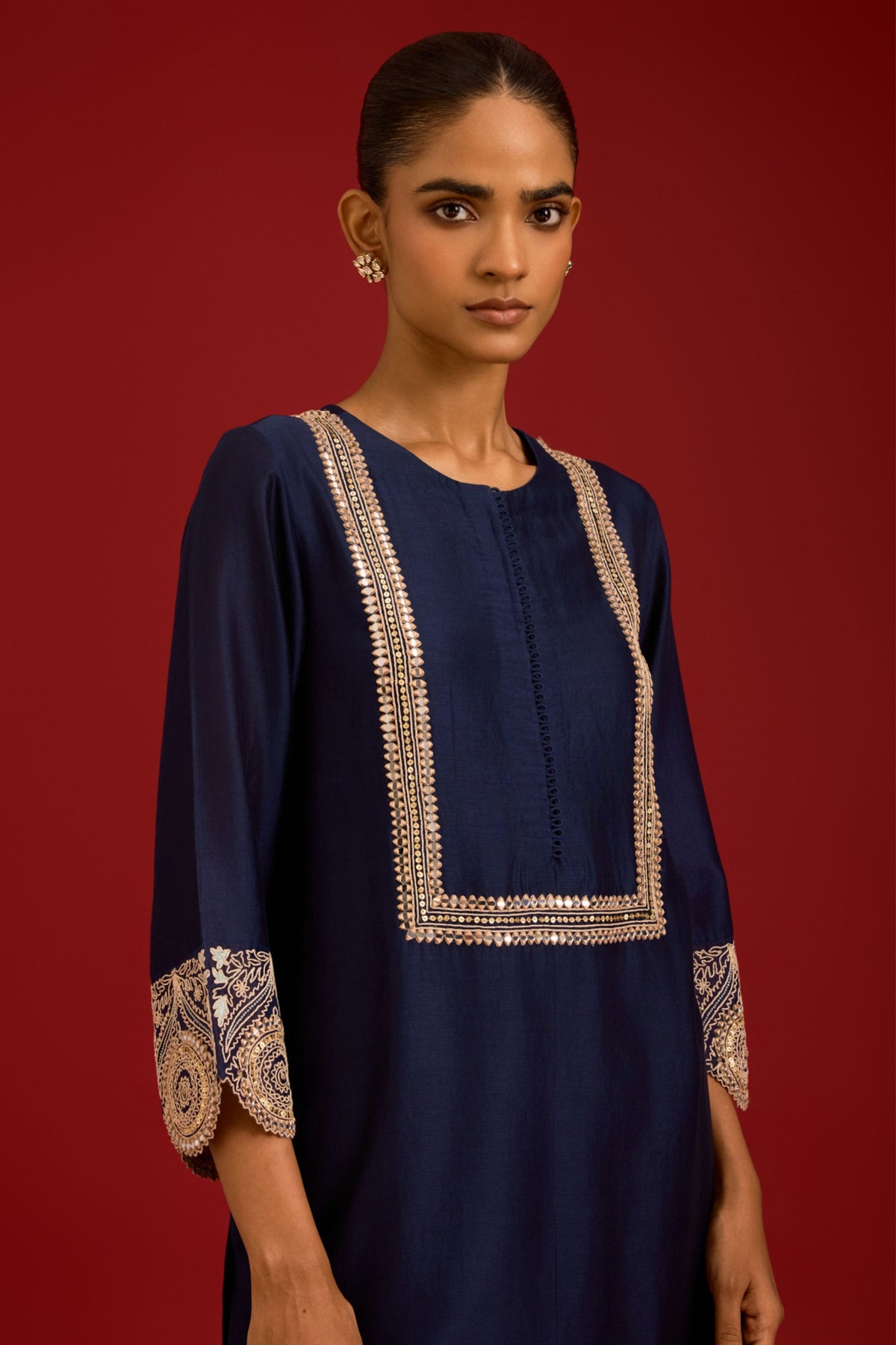 Navy Sequins Embroidered Kurta Set