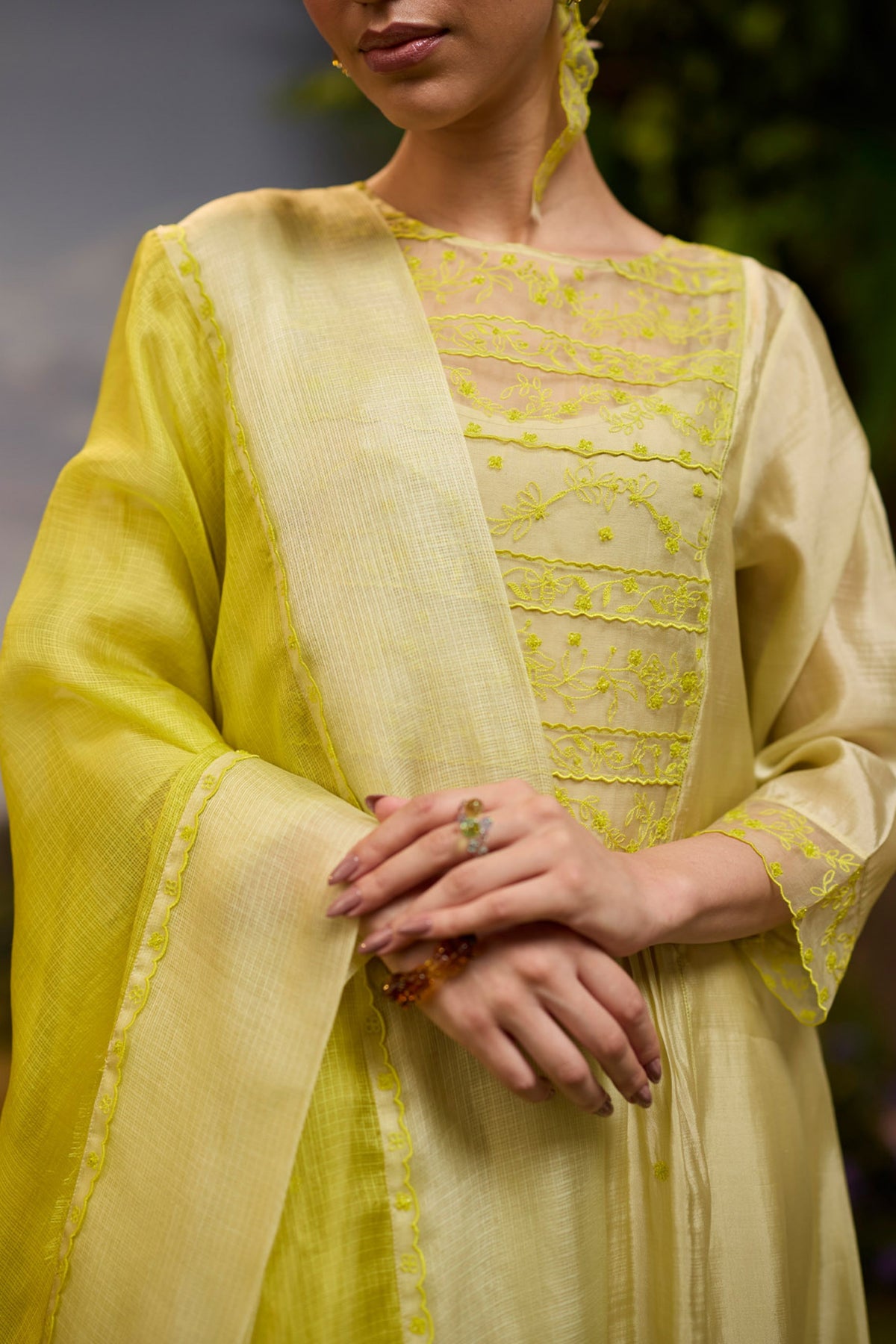 Woodland Stories Embroidered Yellow Dupatta