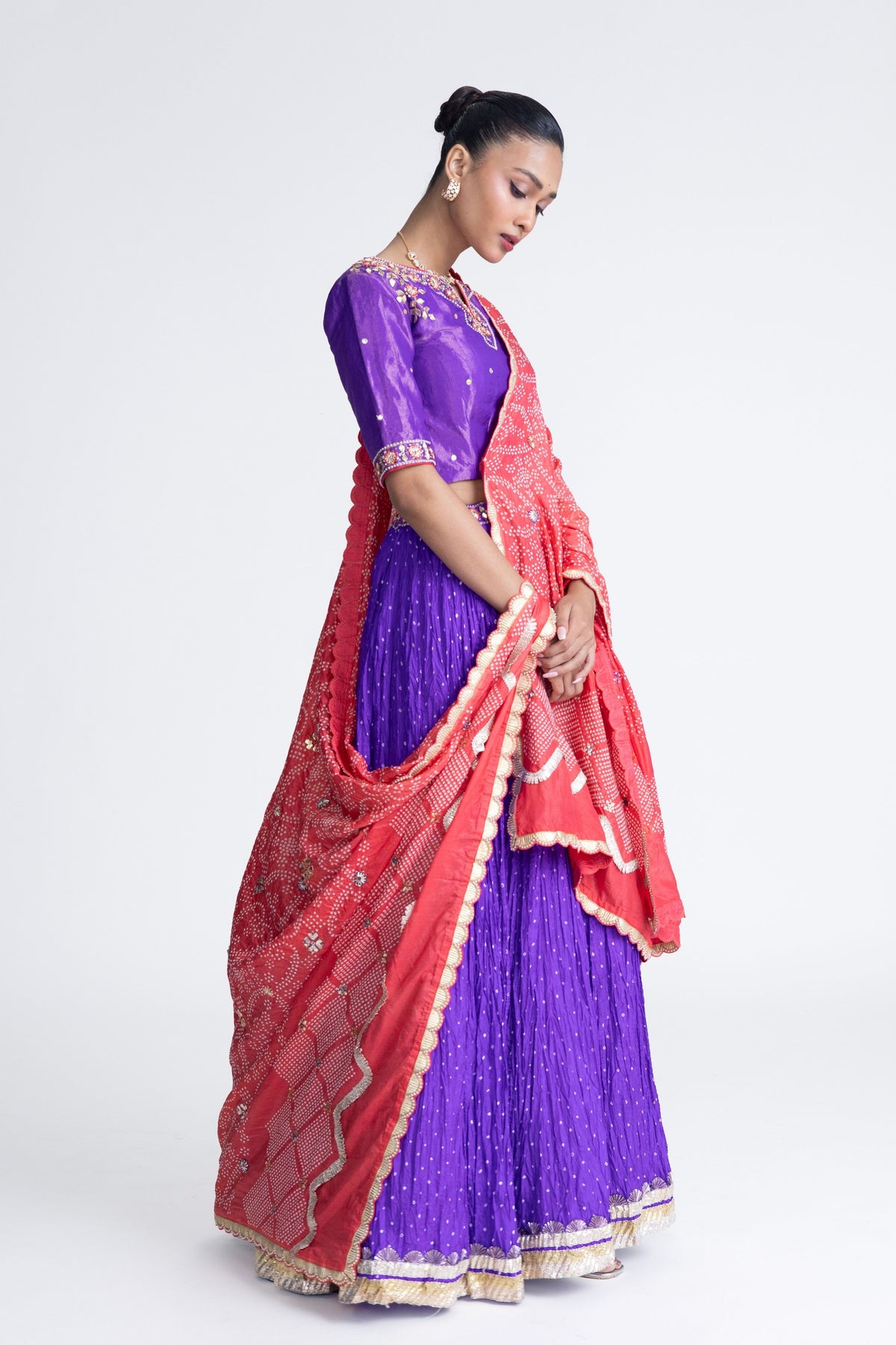 Purple Peach Crushed Lehenga