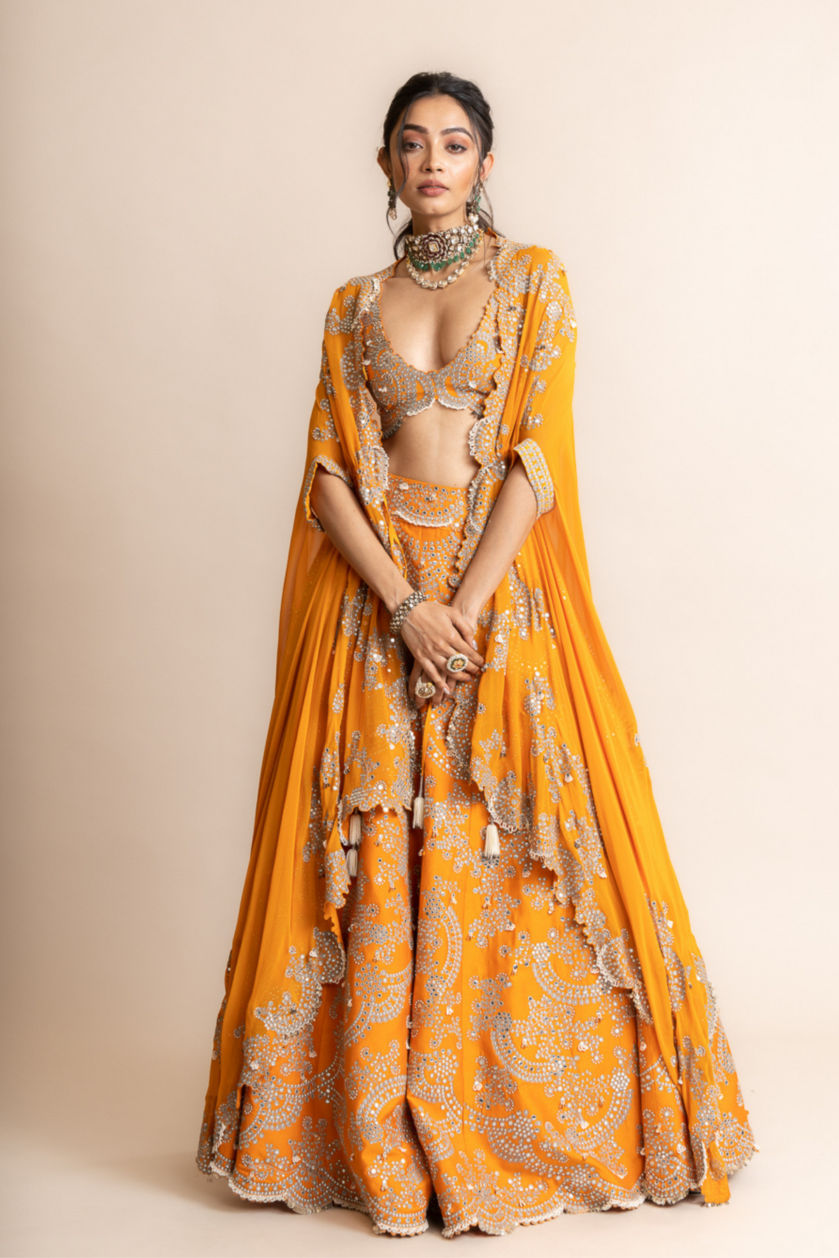 Orange Embroidered Lehenga Set