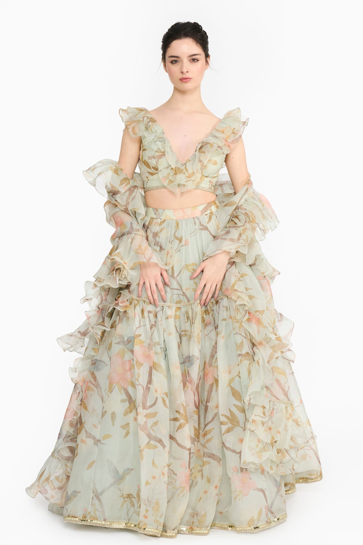 Light Teal Chinoiserie Lehenga Set