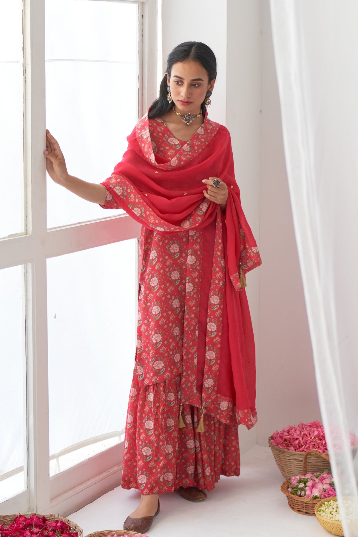 Hot Pink Peony Sharara Set