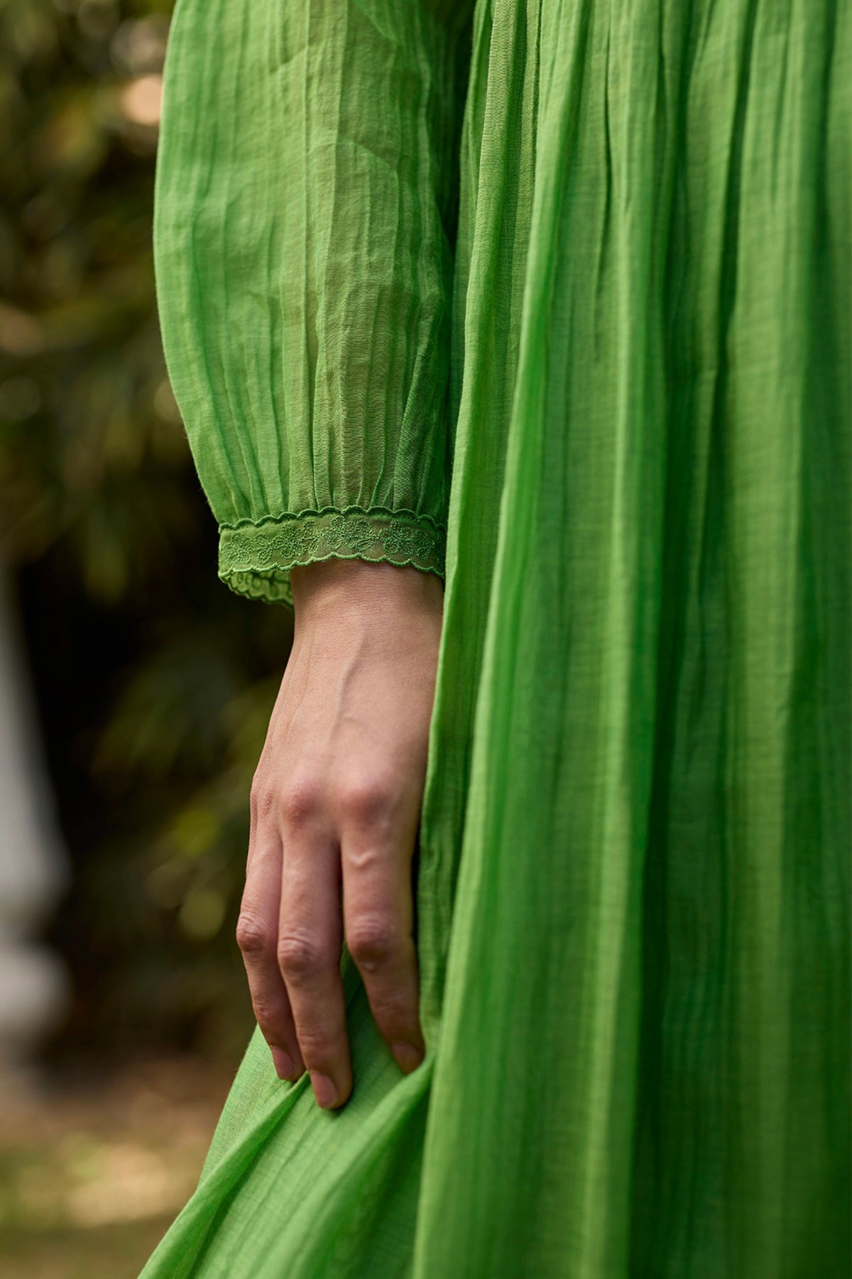 Wander Trail Green Embroidered Dress