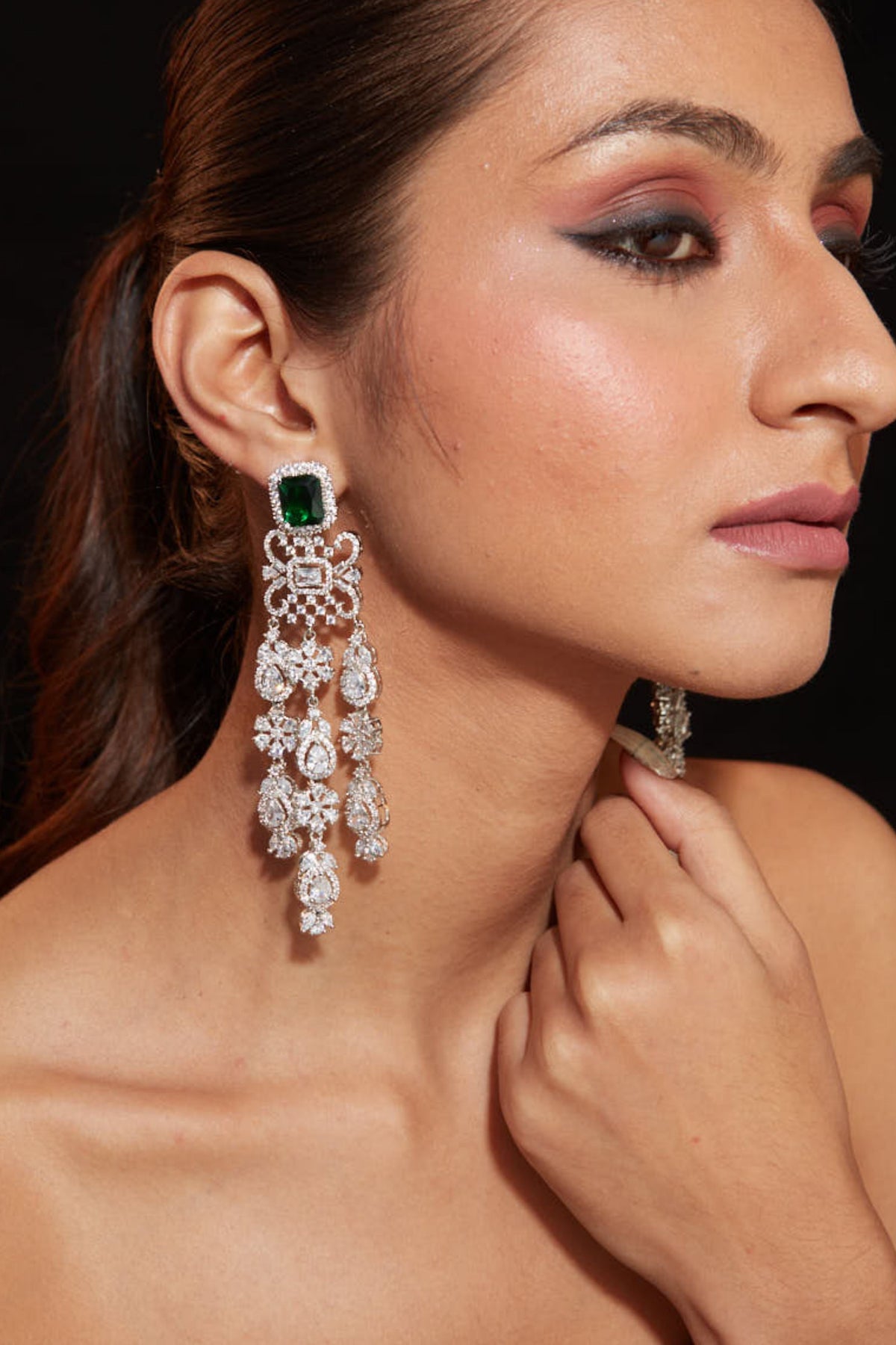 Silver Plated Green Emerald Zircon Earrings