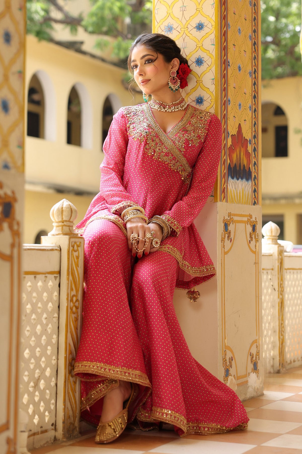 Ahista Pink Angrakha Sharara Set