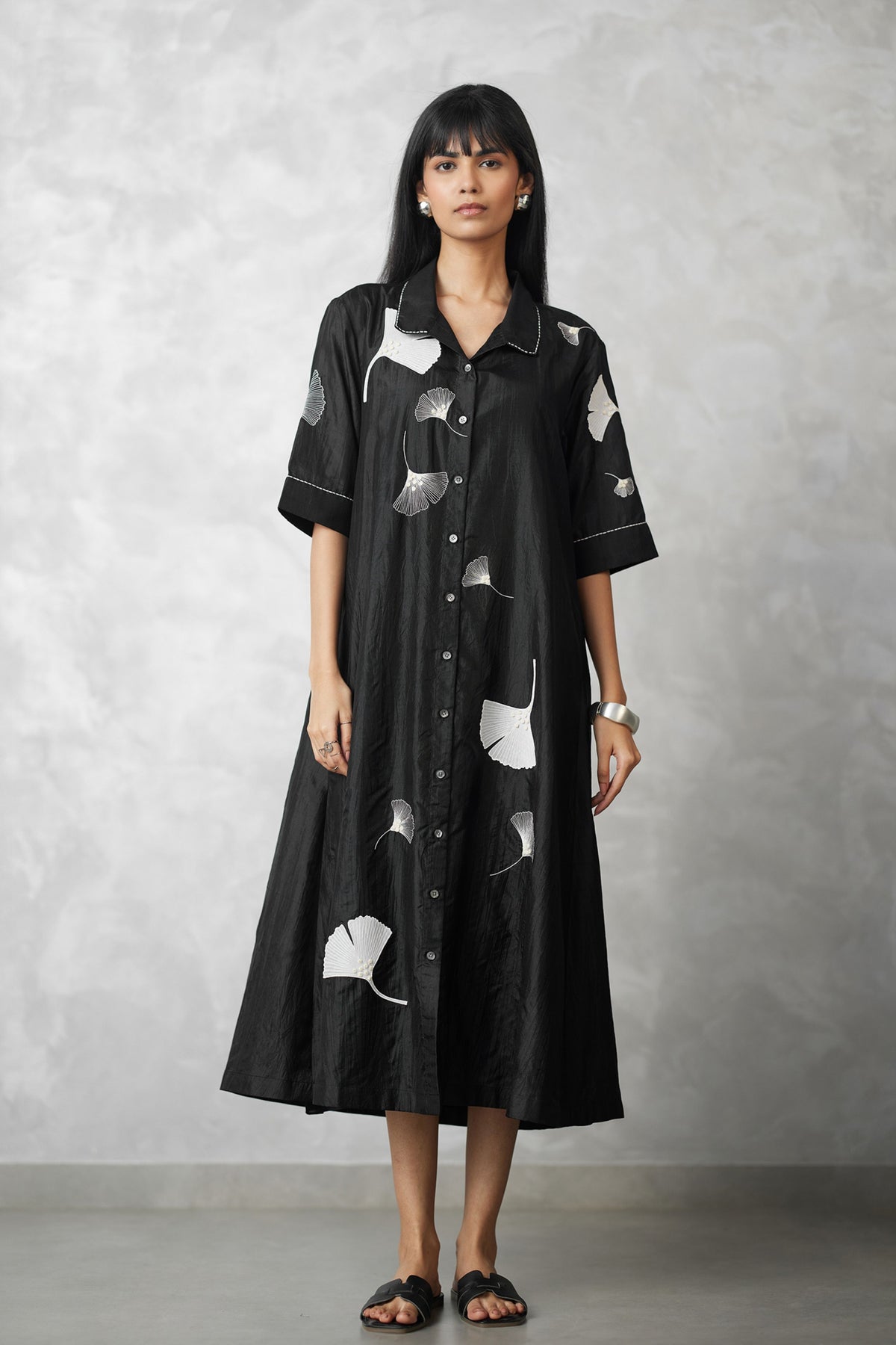Ginkgo Crushed Silk Shirt Dress