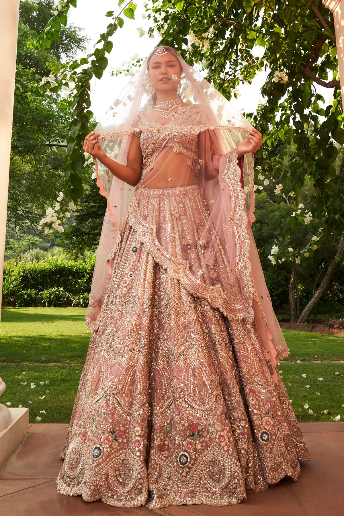 Coral Organza Lehenga Set