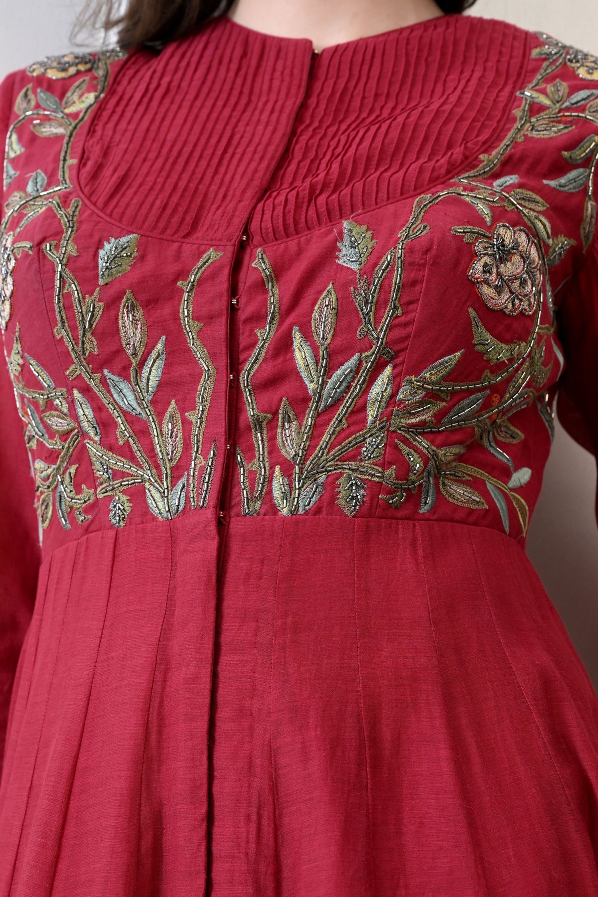 Maroon Silk Embroidered Anarkali