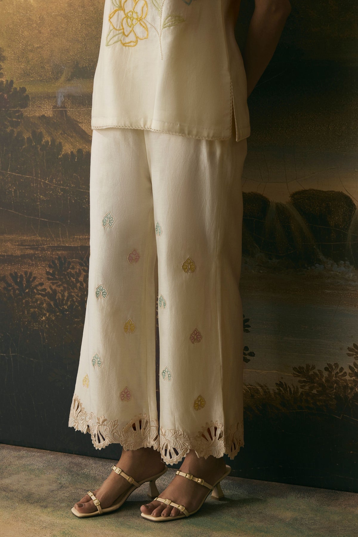 Ivory Floral Pants