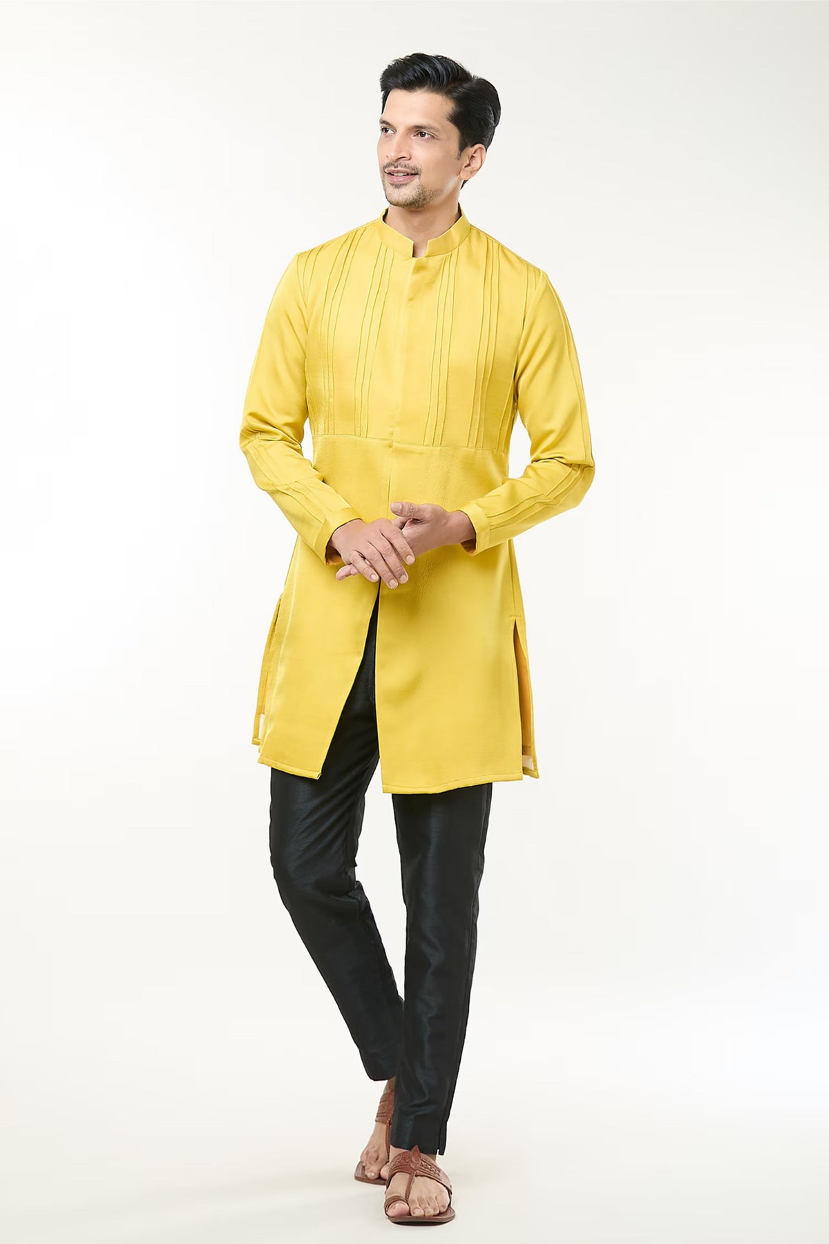 Lime Yellow Pintuck Kurta Set