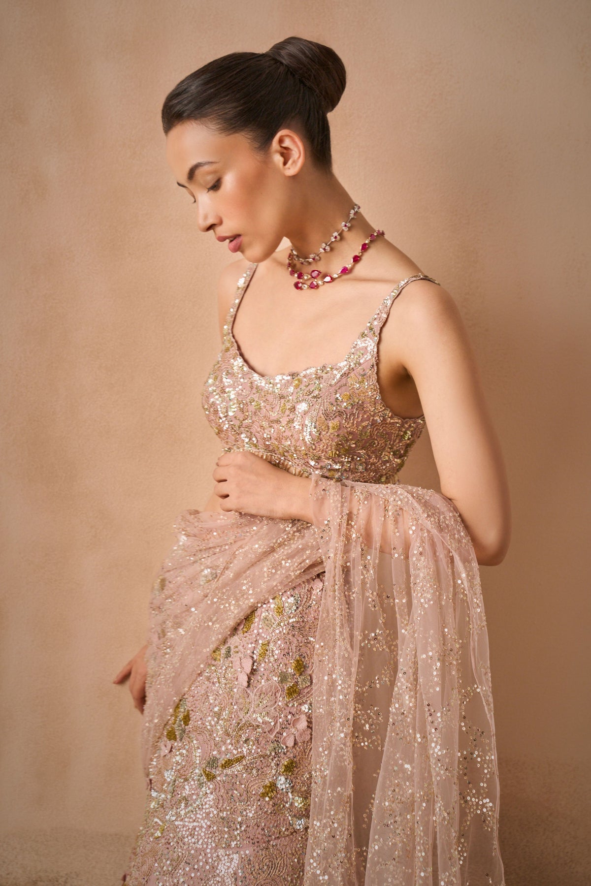 Rose Pink Drape Lehenga Set