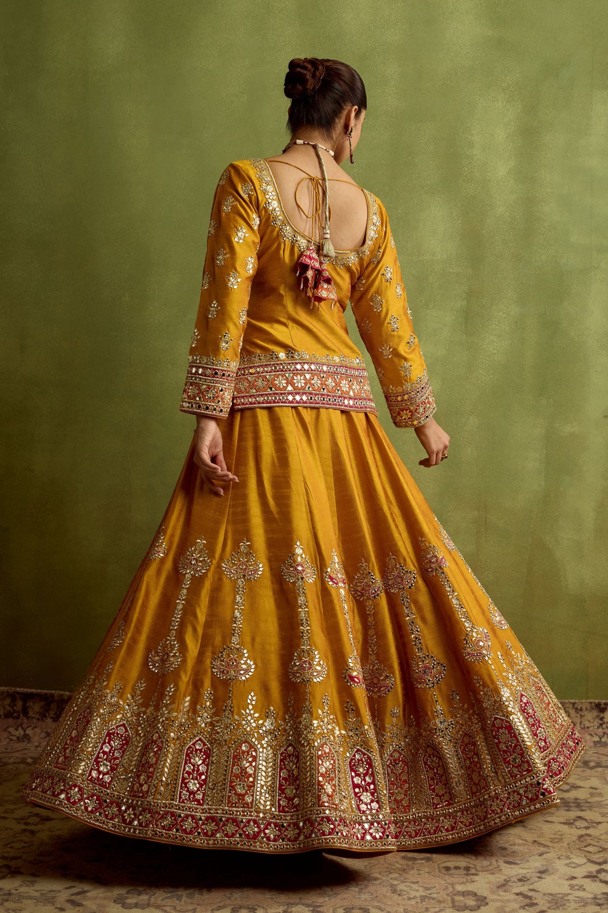 Yellow Silk Kurta Lehenga Set