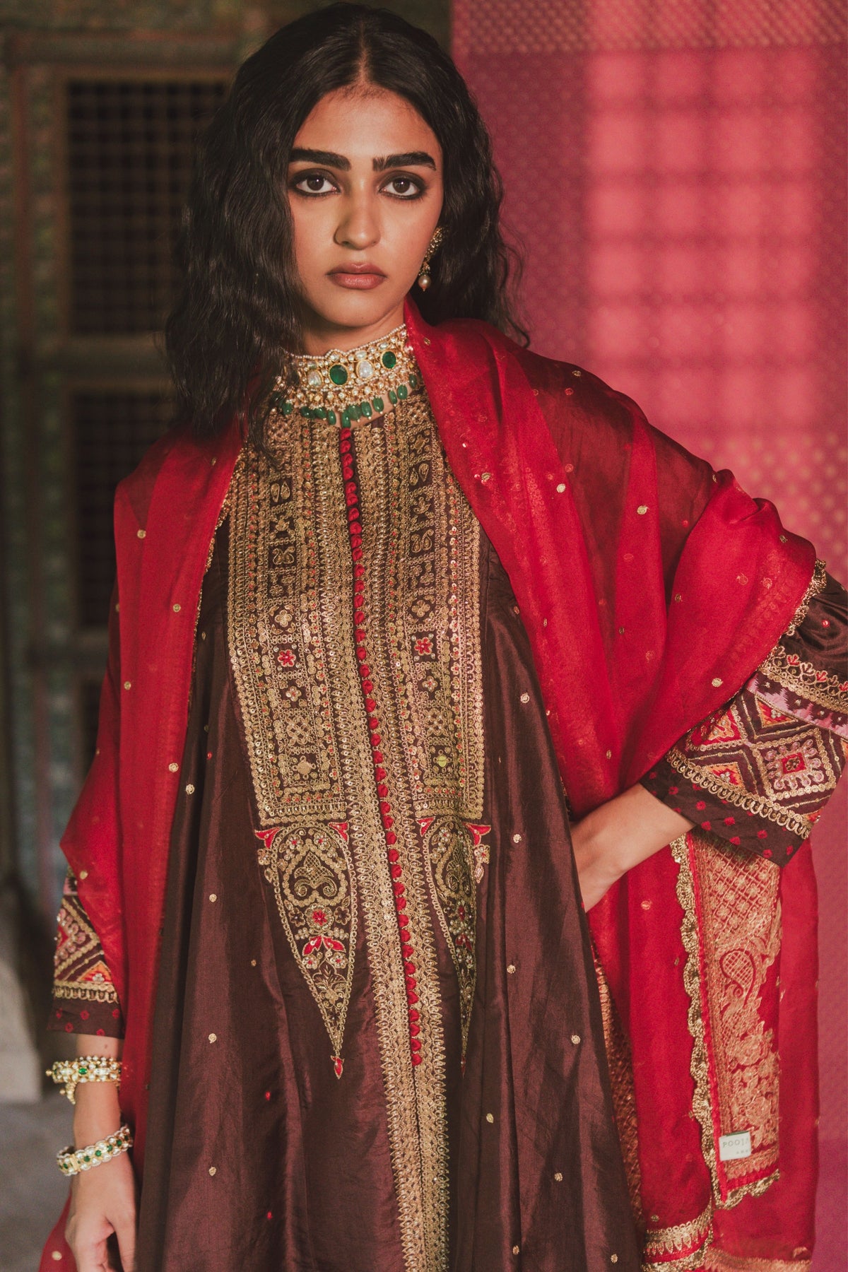 Red Dupatta Half Butta