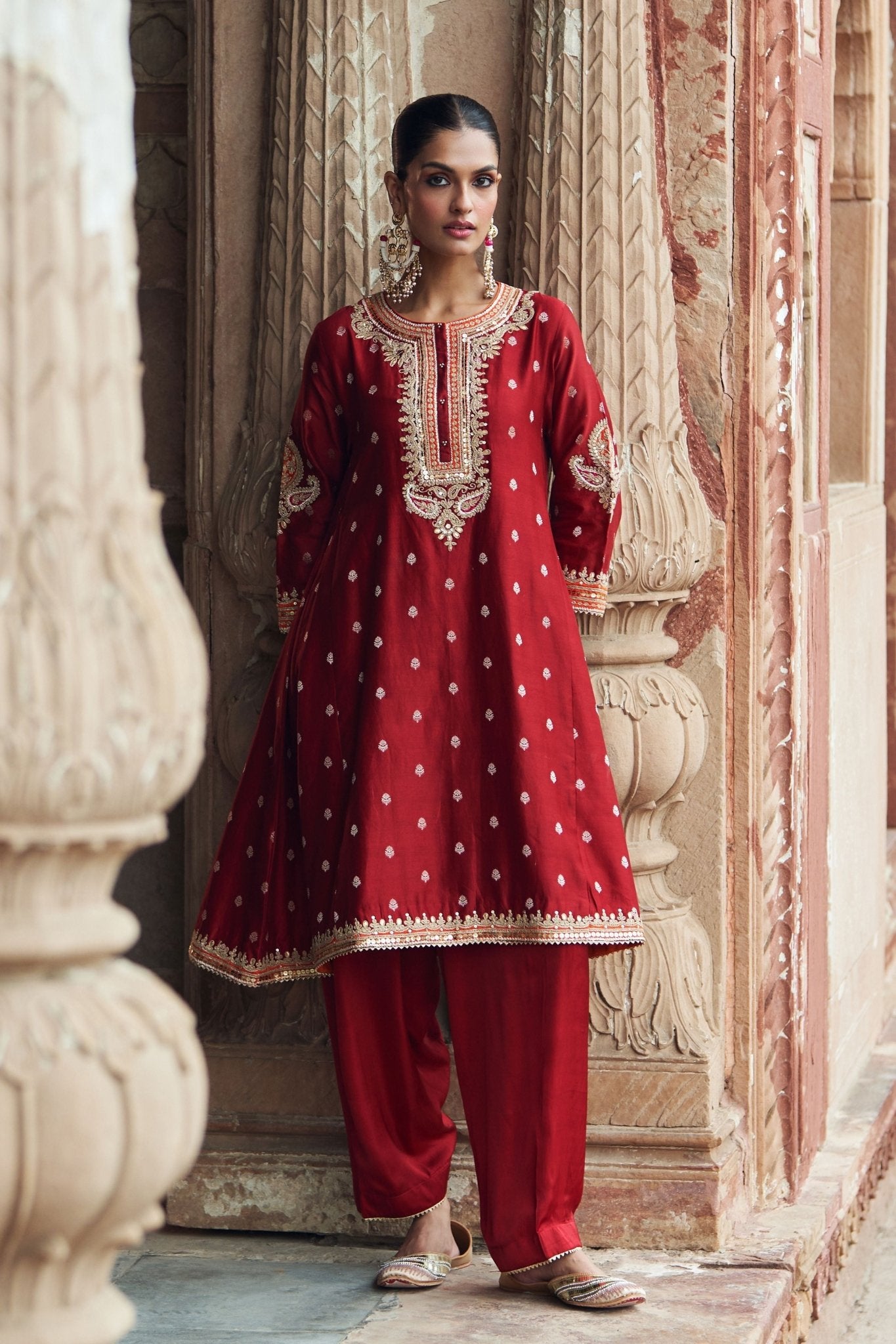 Inaayat Red Chauga With Salwar - Sheetal Batra - Elahe