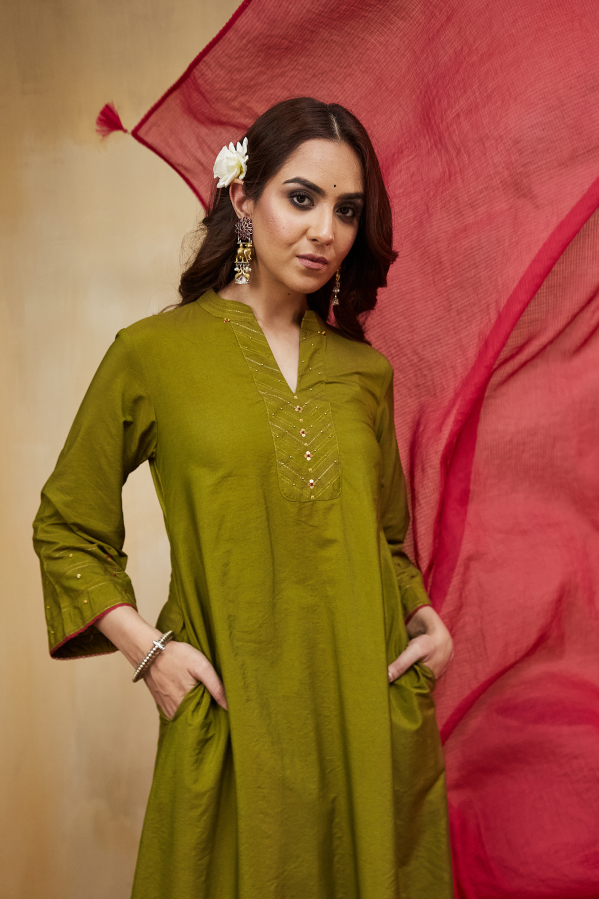 Olive Cotton Silk Samara Kurta Set
