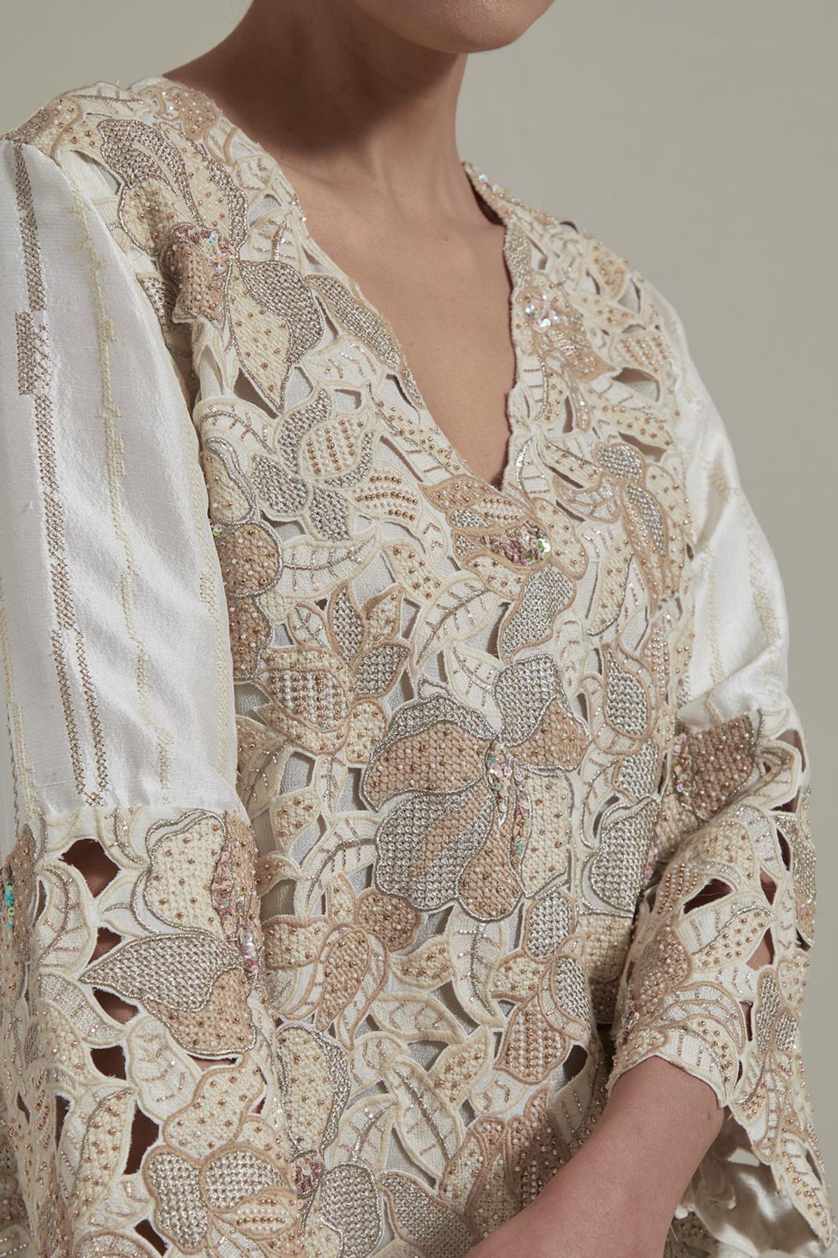Beige Cutwork Kurta Set