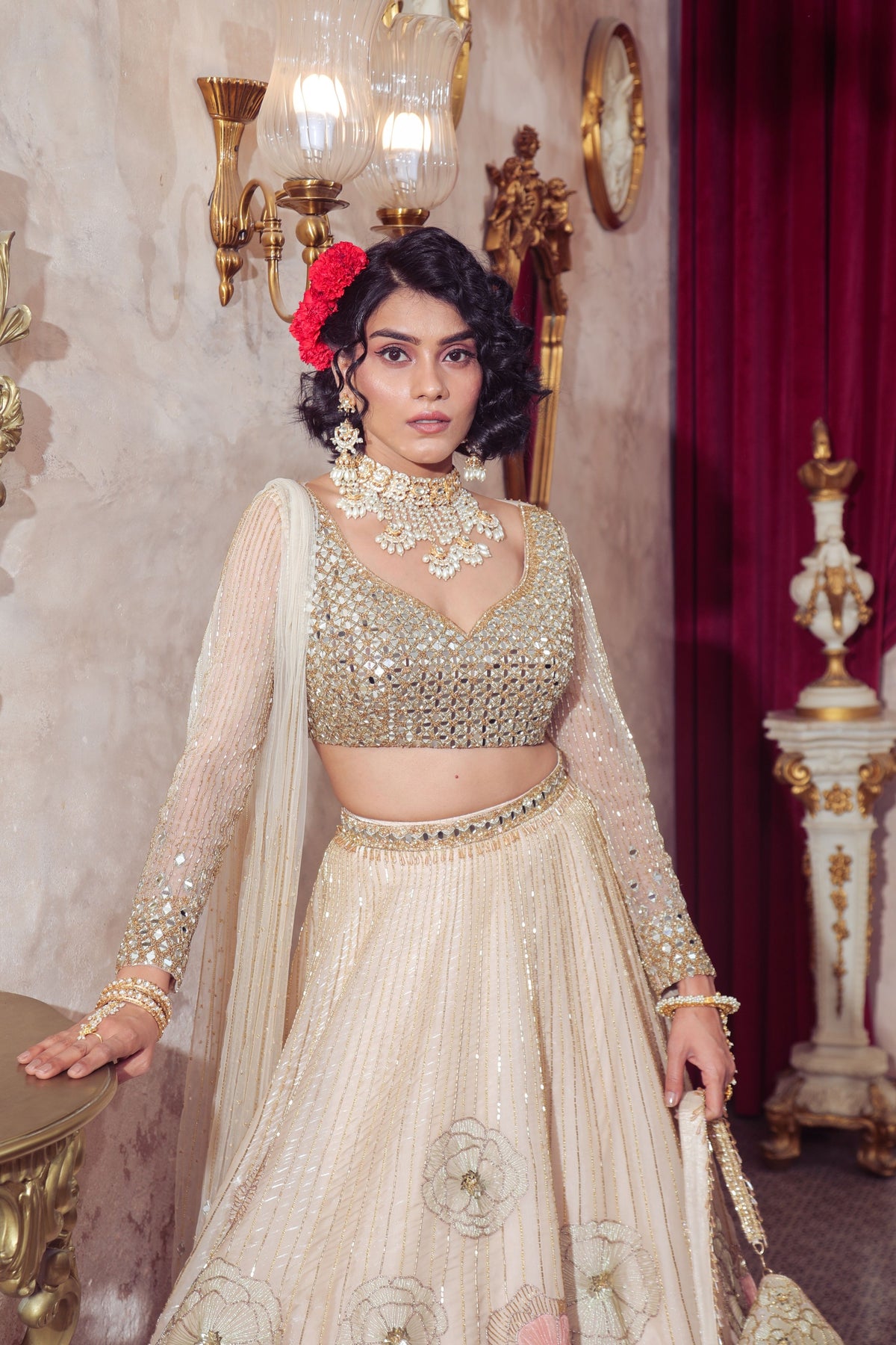 Ivory Embroidered Lehenga Set