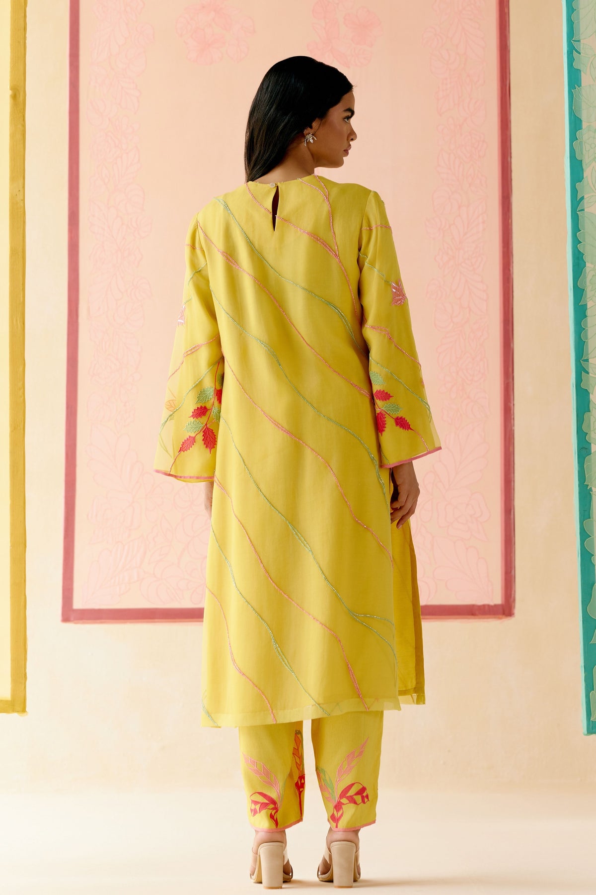 Mustard Silk Organza Kurta Set