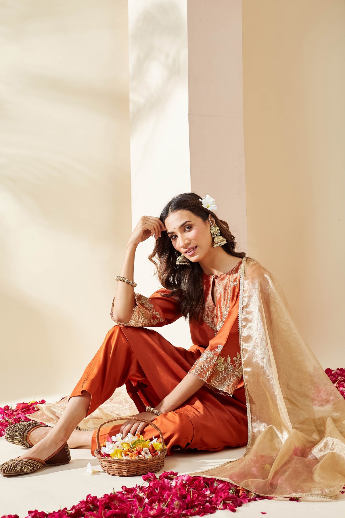 Orange Chanderi Svara Kurta Set