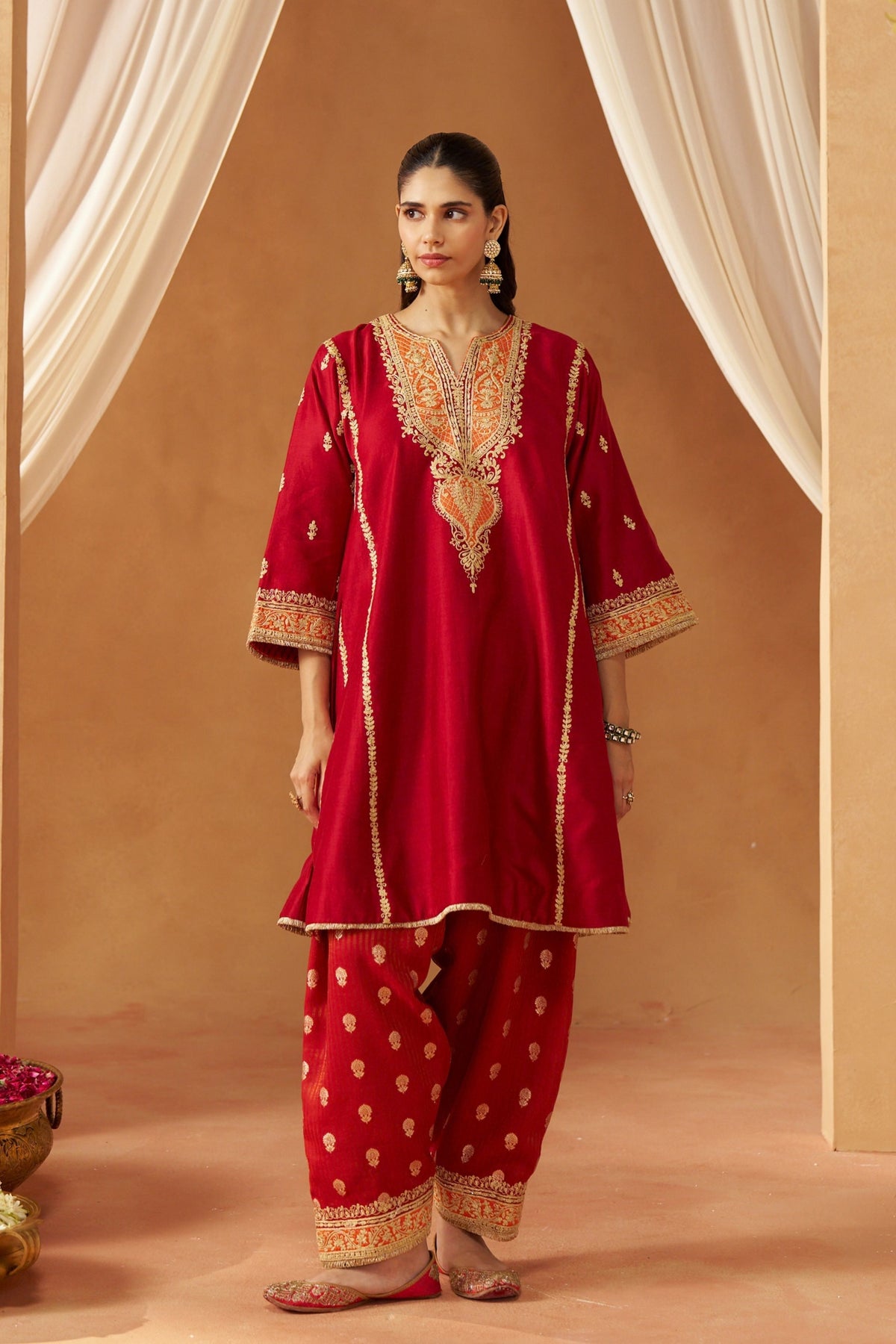 Mahgul Deep Red Kalidar Chahunga Set