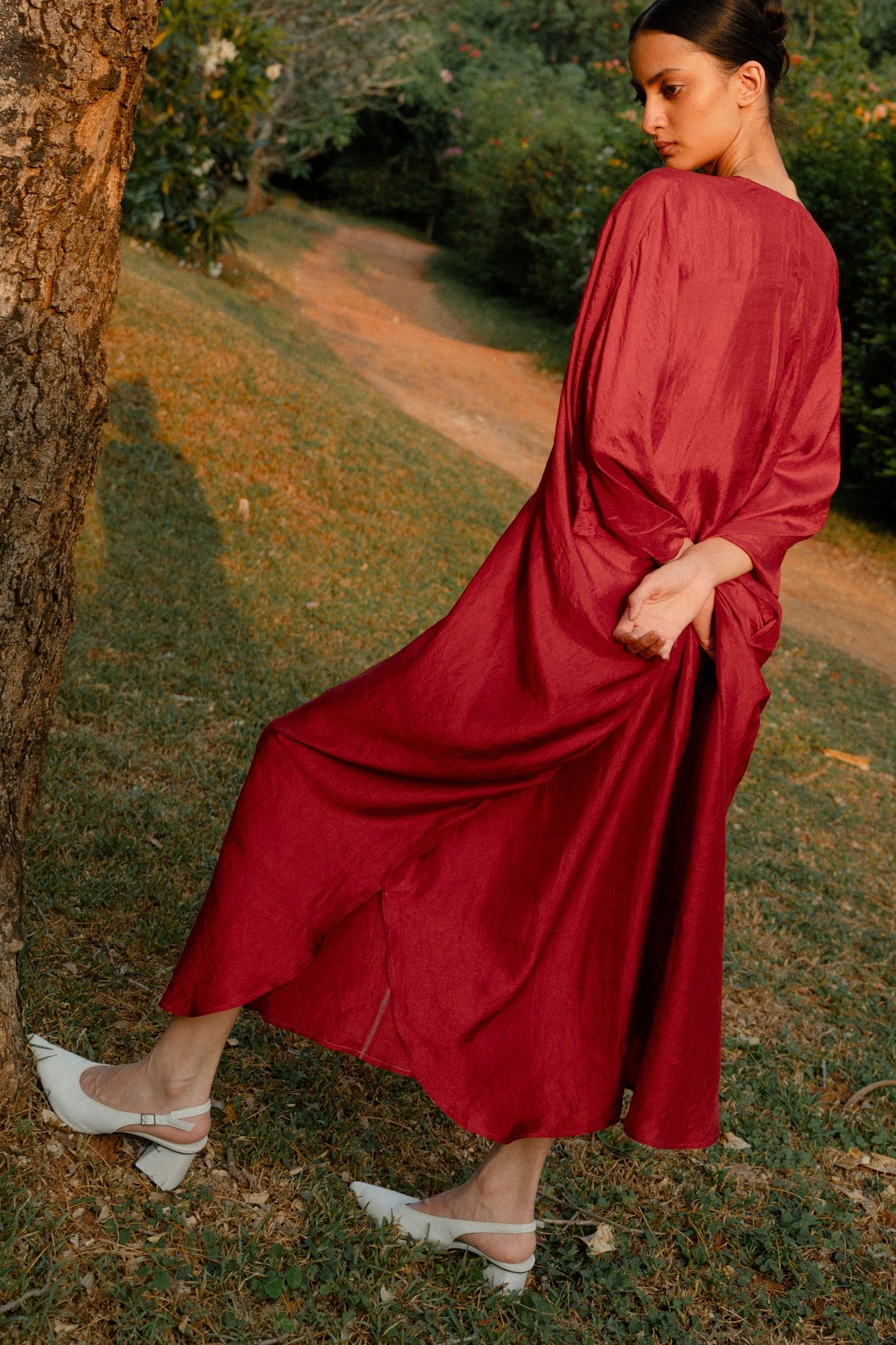 Crimson Red Pondy Kaftan
