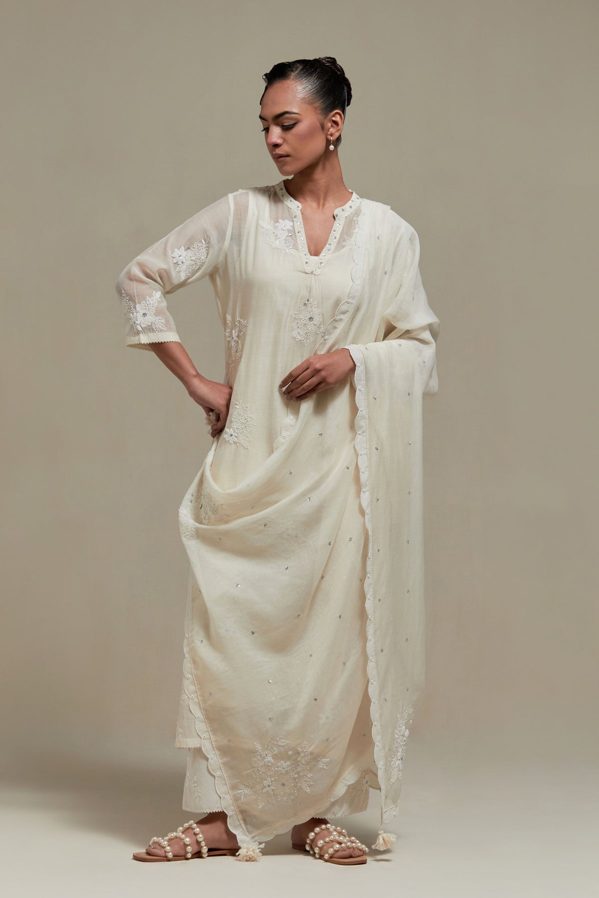Off White Cotton Dupatta