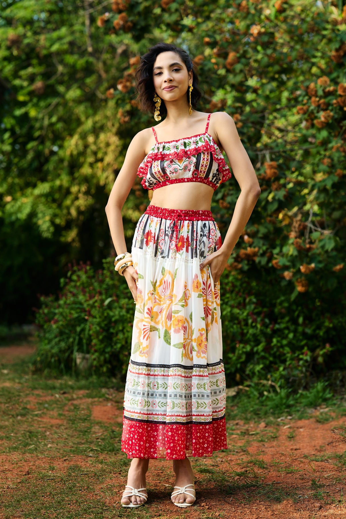Iris Embroidered Crop Top With Skirt Set