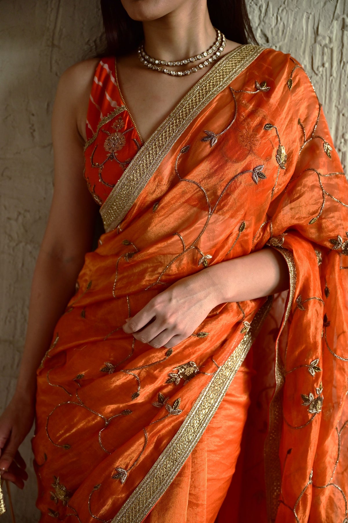 Burnt Orange Bel Saree