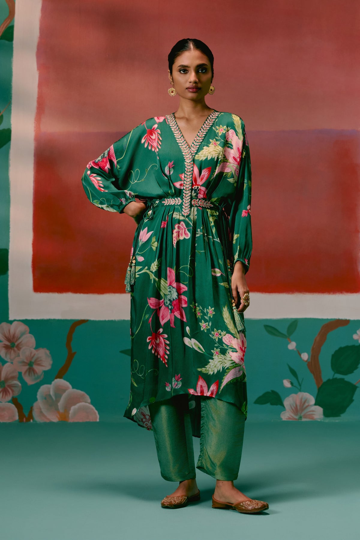 Green Chintz Kaftan Set