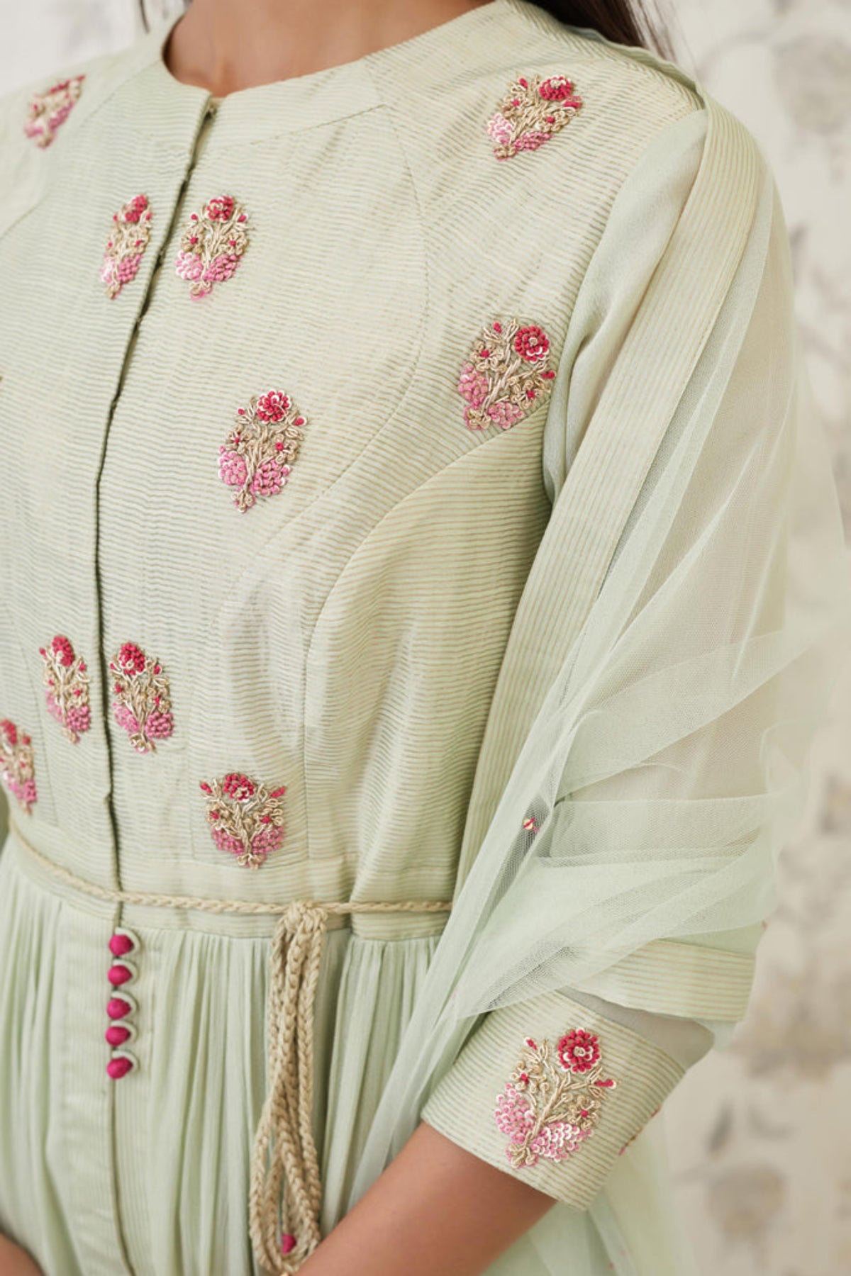 Sea green zardozi anarkali set
