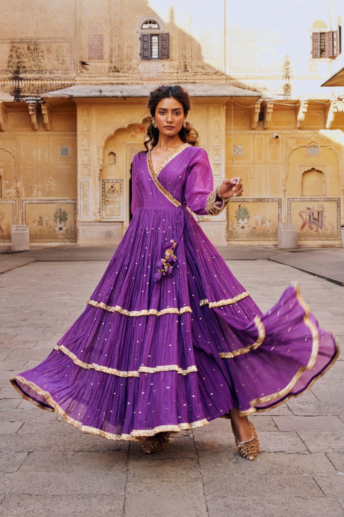 Imperial Purple Tiered Angrakha Set