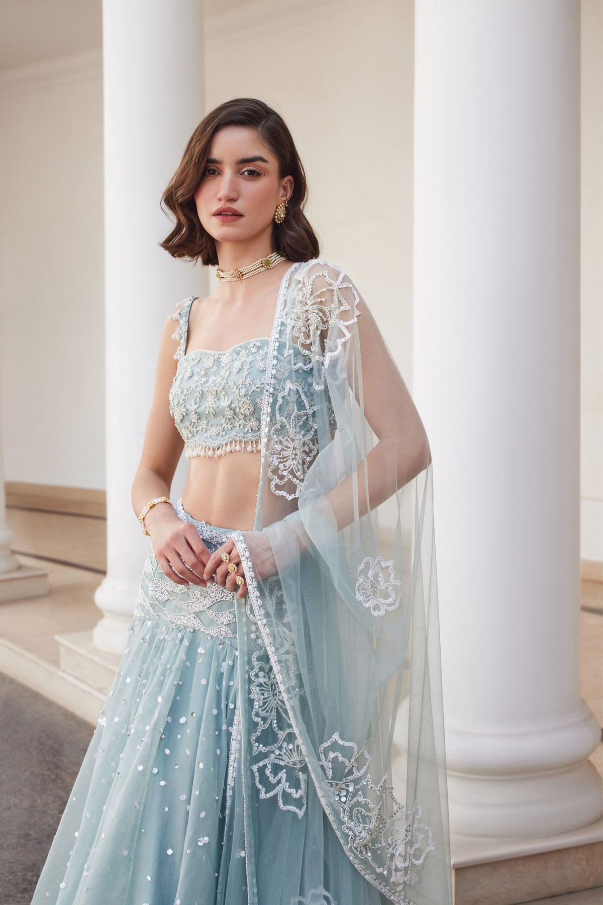 Powder Blue Organza Skirt and Bustier