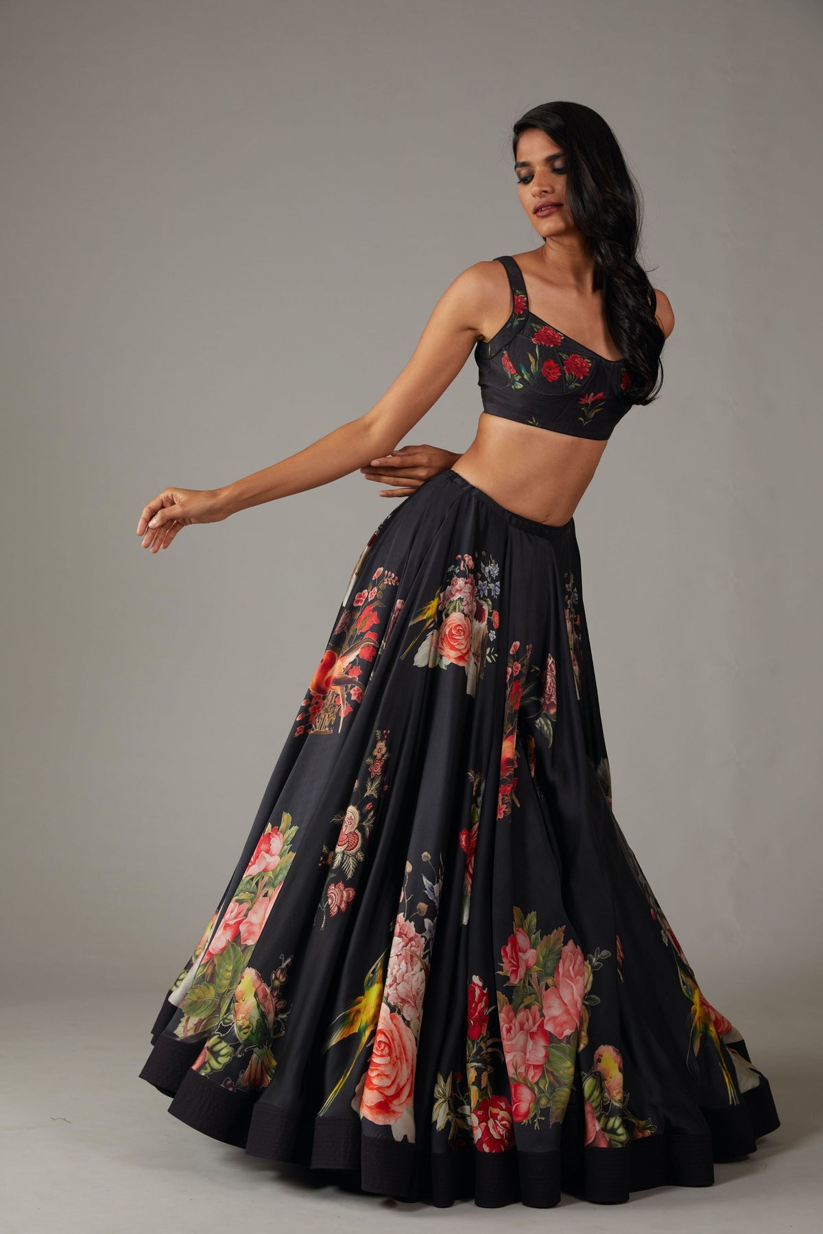 Black Satin Lehenga Set