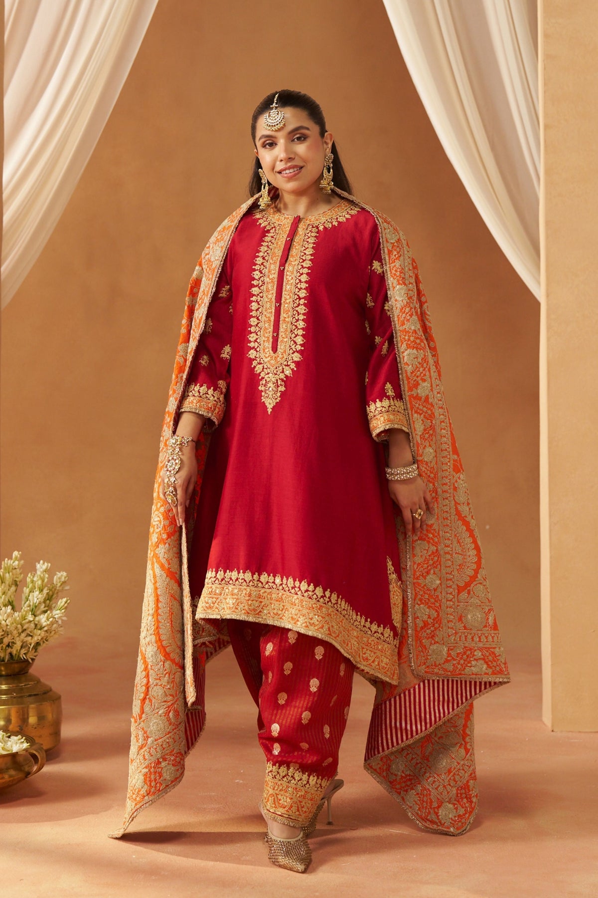 Zeenal Deep Red A-Line Kurta Set