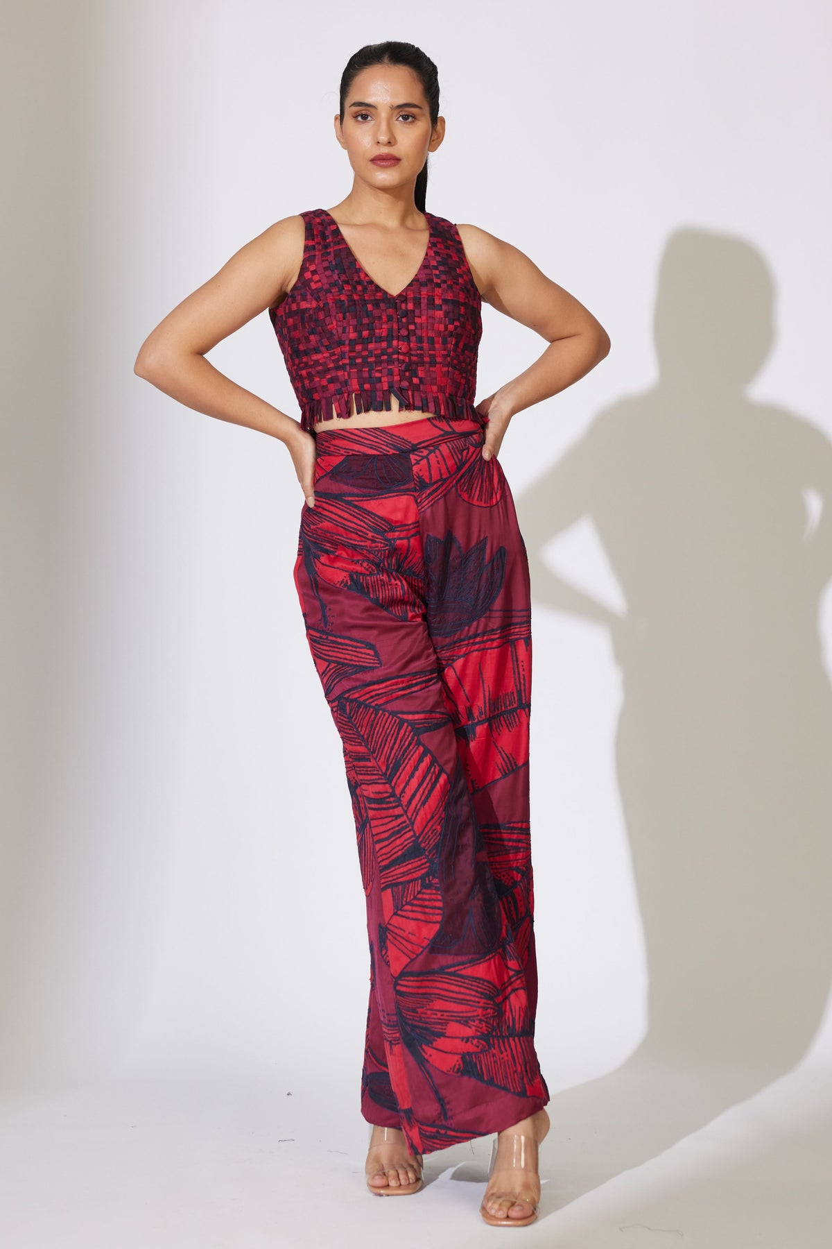 Red and Maroon Embroidered Pant