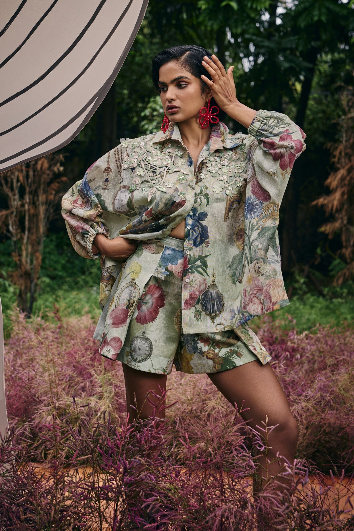 Embellished Shirt and Pleated Mini Skorts