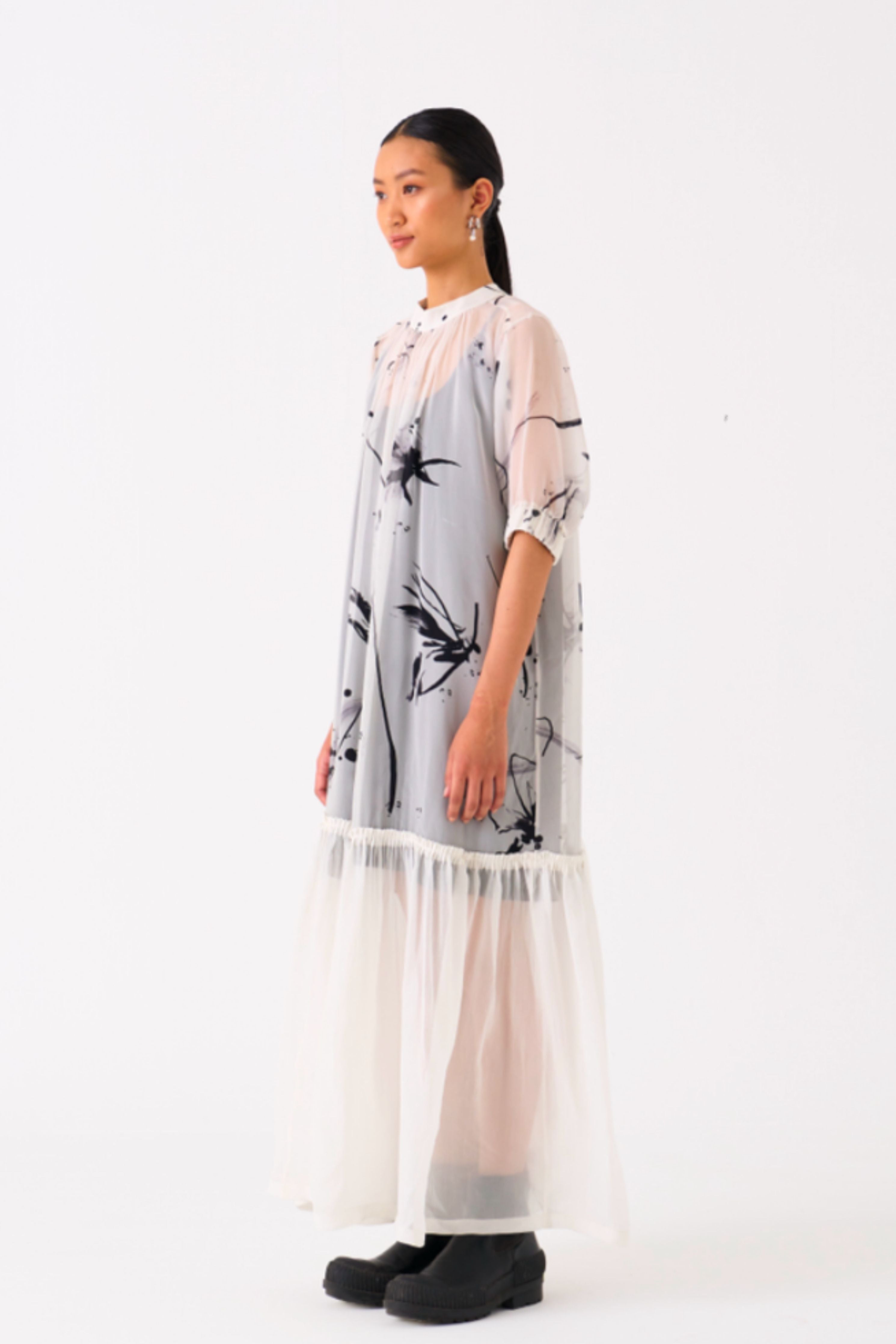 Three - Sheer White Bottom Frill Dress - Elahe