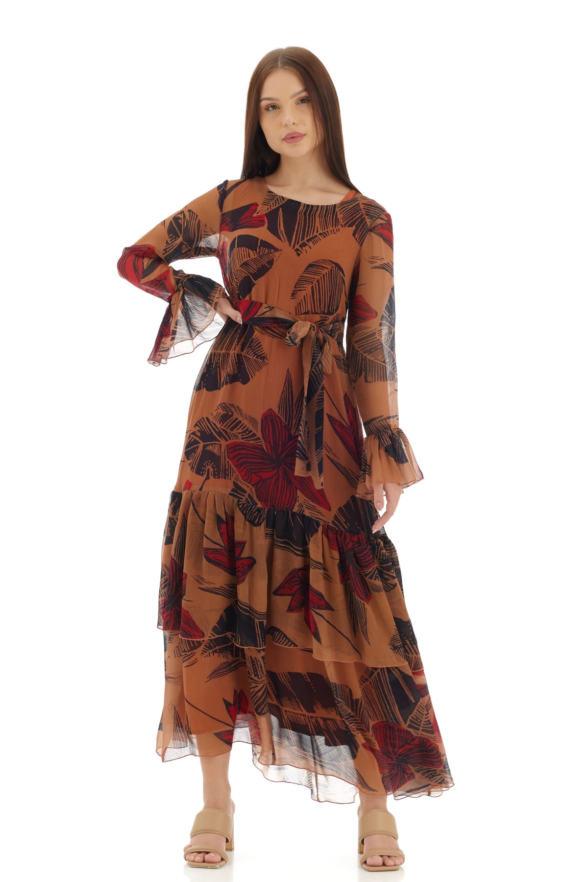Orange Floral Long Dress