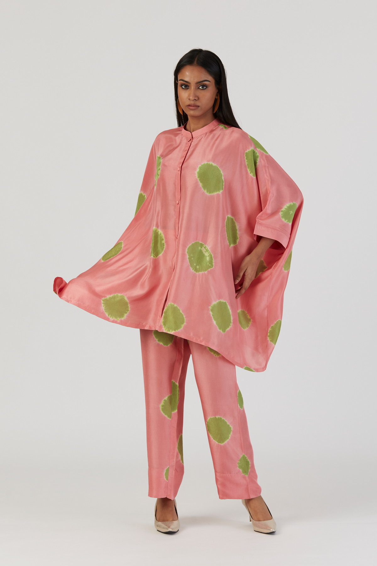 Pink Tie-Dye Silk Kaftan Set
