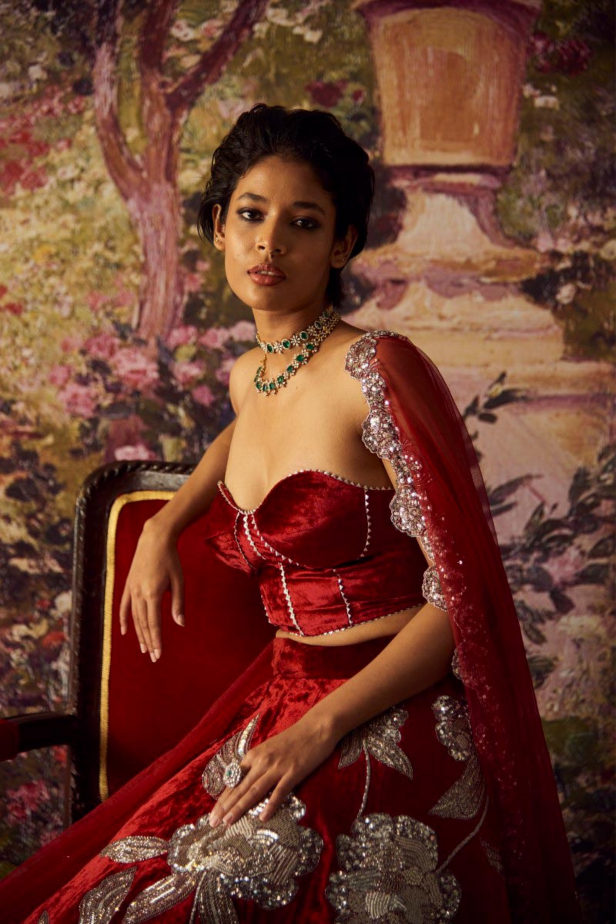 Red Jaal Lehenga Set