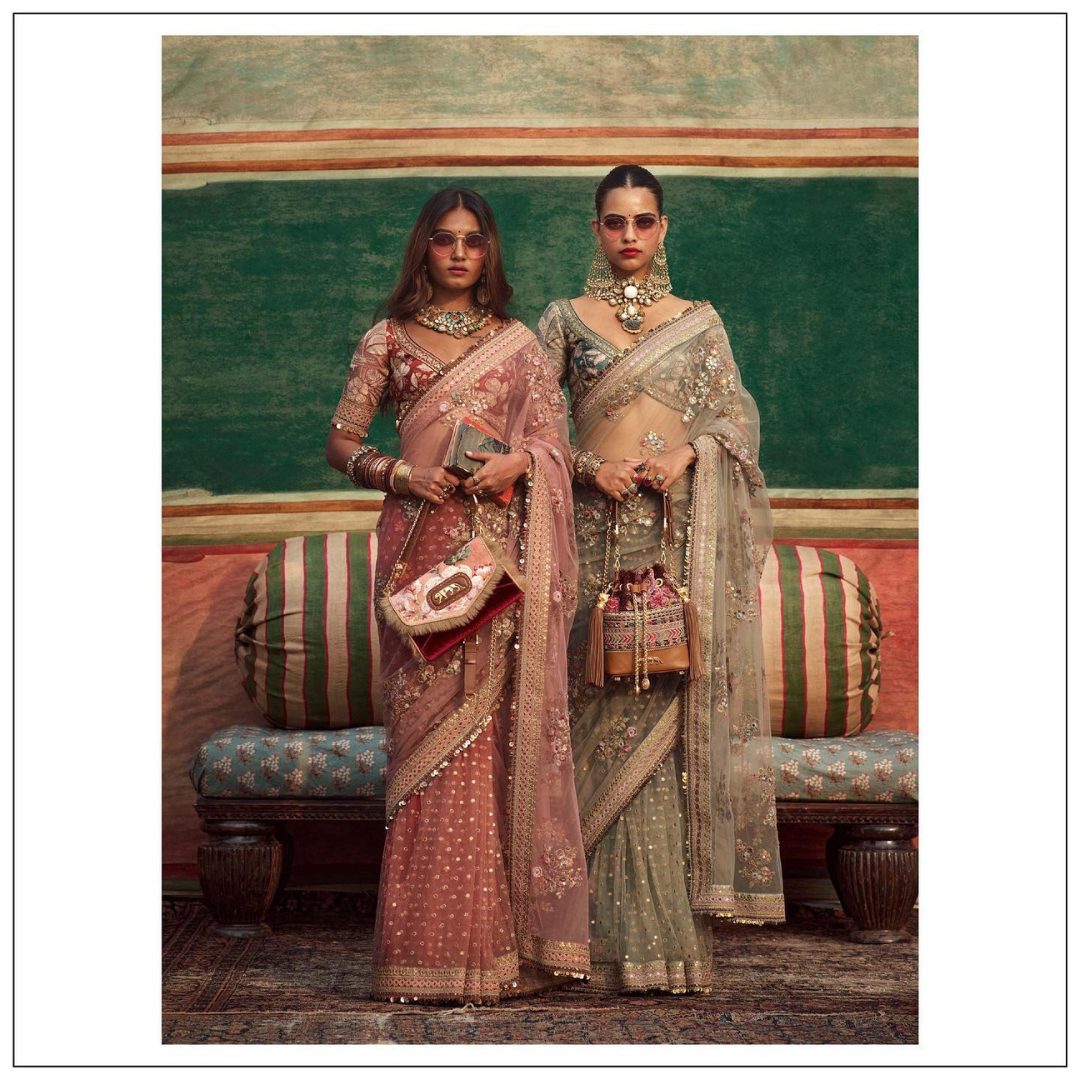 Sadhna Jaal Saree in Flesh Pink