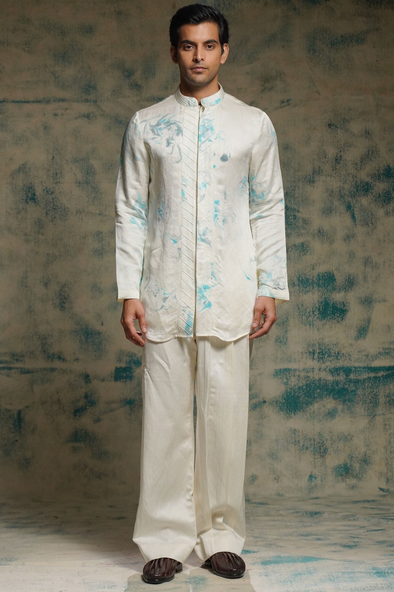 Ivory Marble Short Kurta Set - Jatin Malik - Elahe