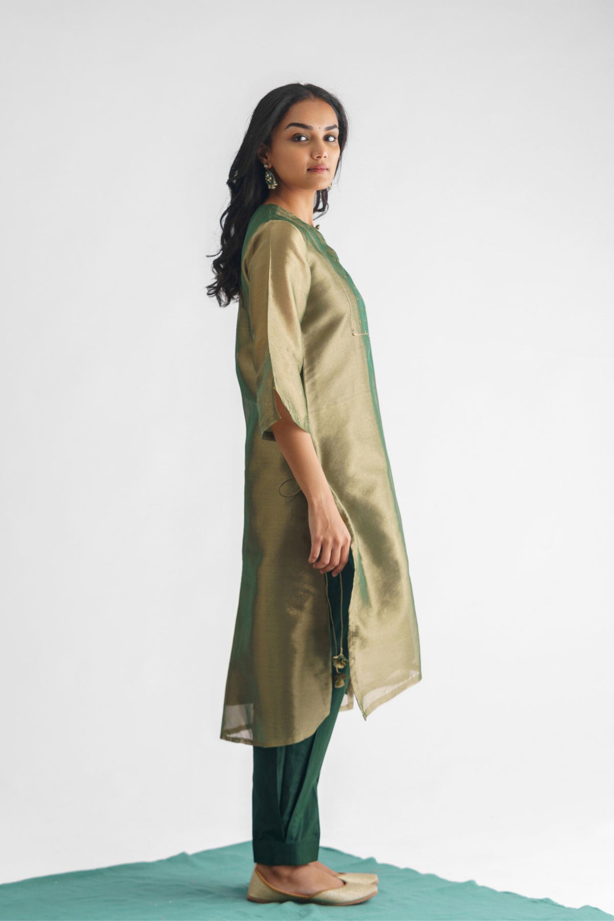 Green Sequence Tissue Kurta