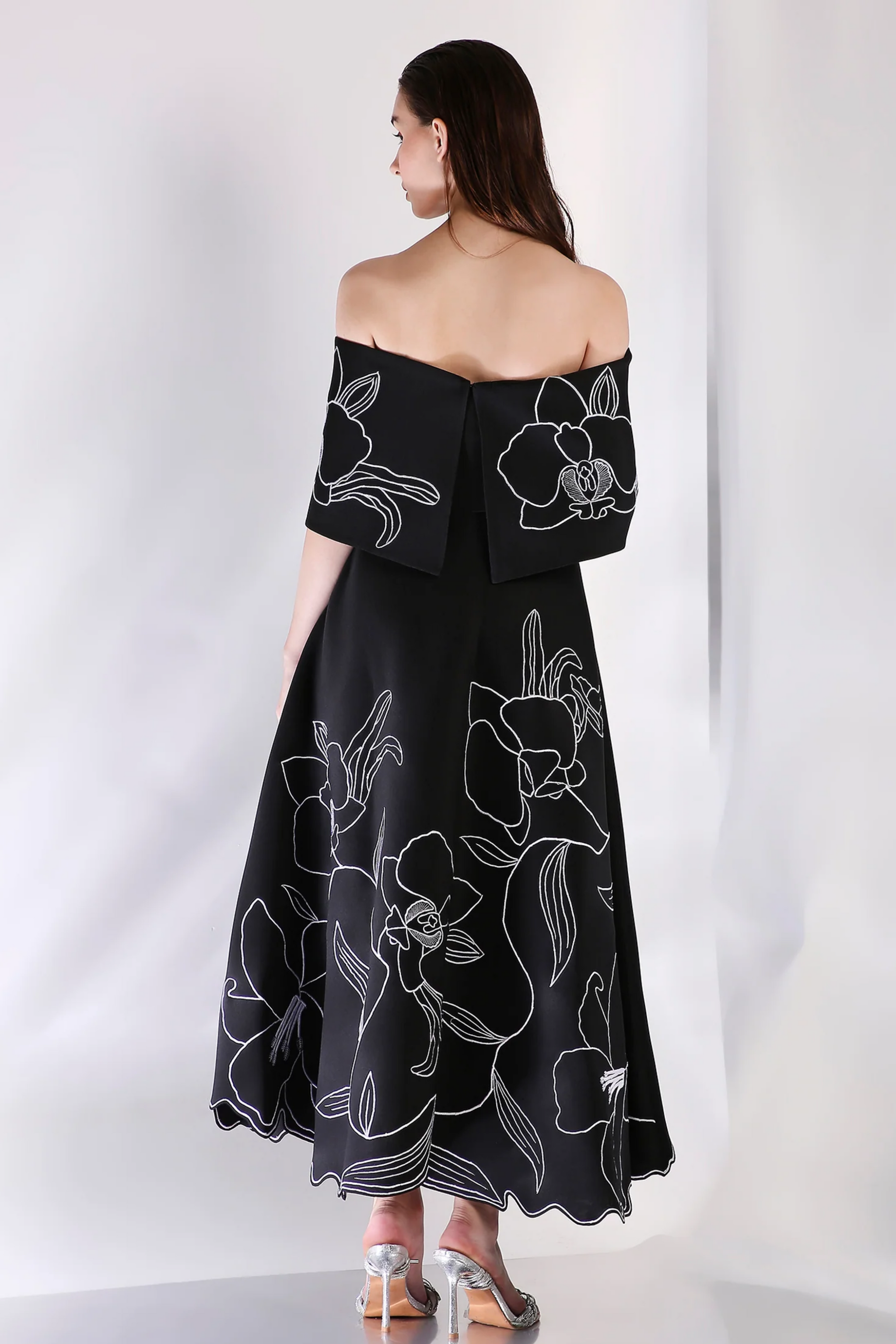 black embroidered wrap dress Wild Flower Embroidered Wrap Dress