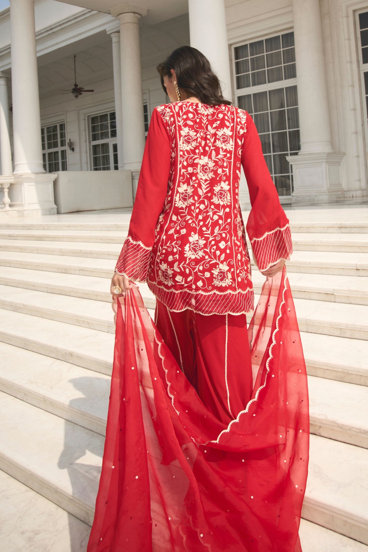 Red Kalidar Kurta Set
