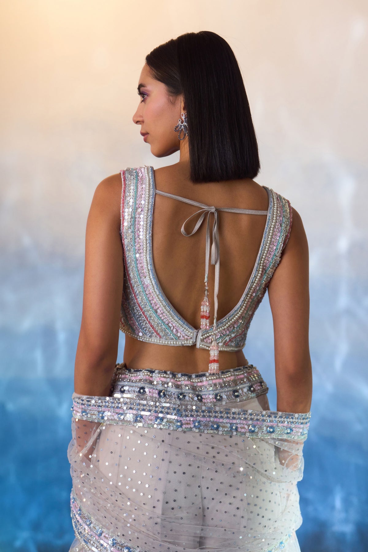 Grey Organza Cape Set